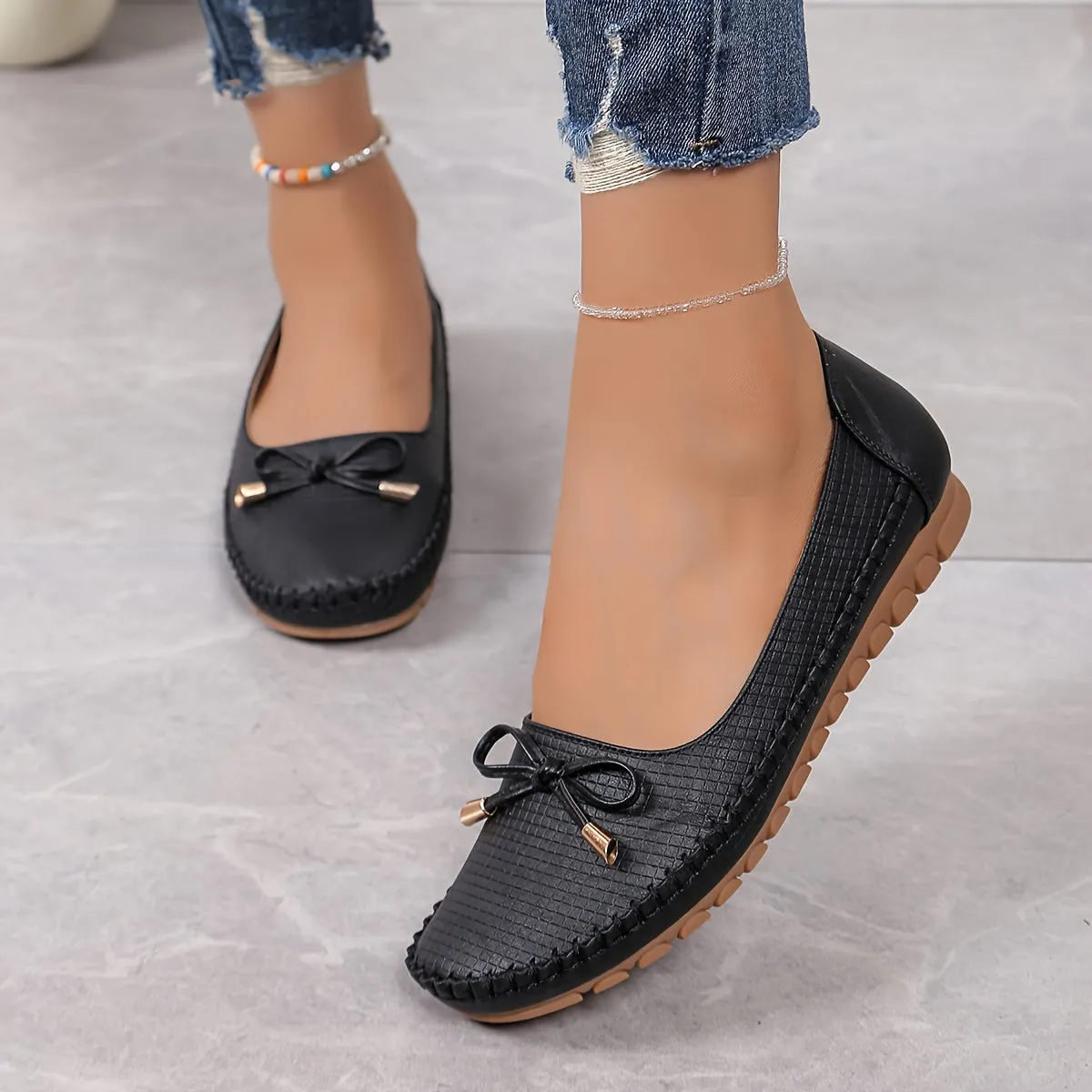 Modieuze loafers voor dames met strikontwerp, comfortabele slip-on schoenen